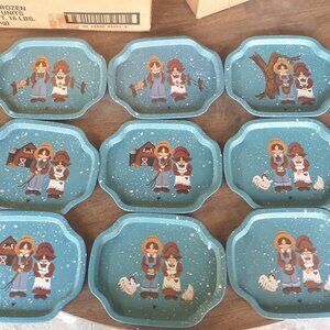 Tender Heart Treasures Ltd 1987 Snack Trays Spatter Blue Set of 9